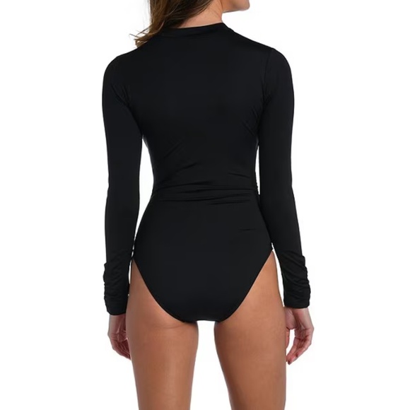 La Blanca Island Goddess Shirred Zip Up One-Piece Paddlesuit long sleeve - Picture 2 of 8